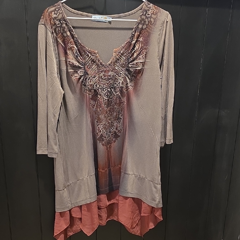 Unity World Wear Brown and Coral Tunic